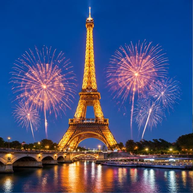 Torre Eiffel com fogo de artifício